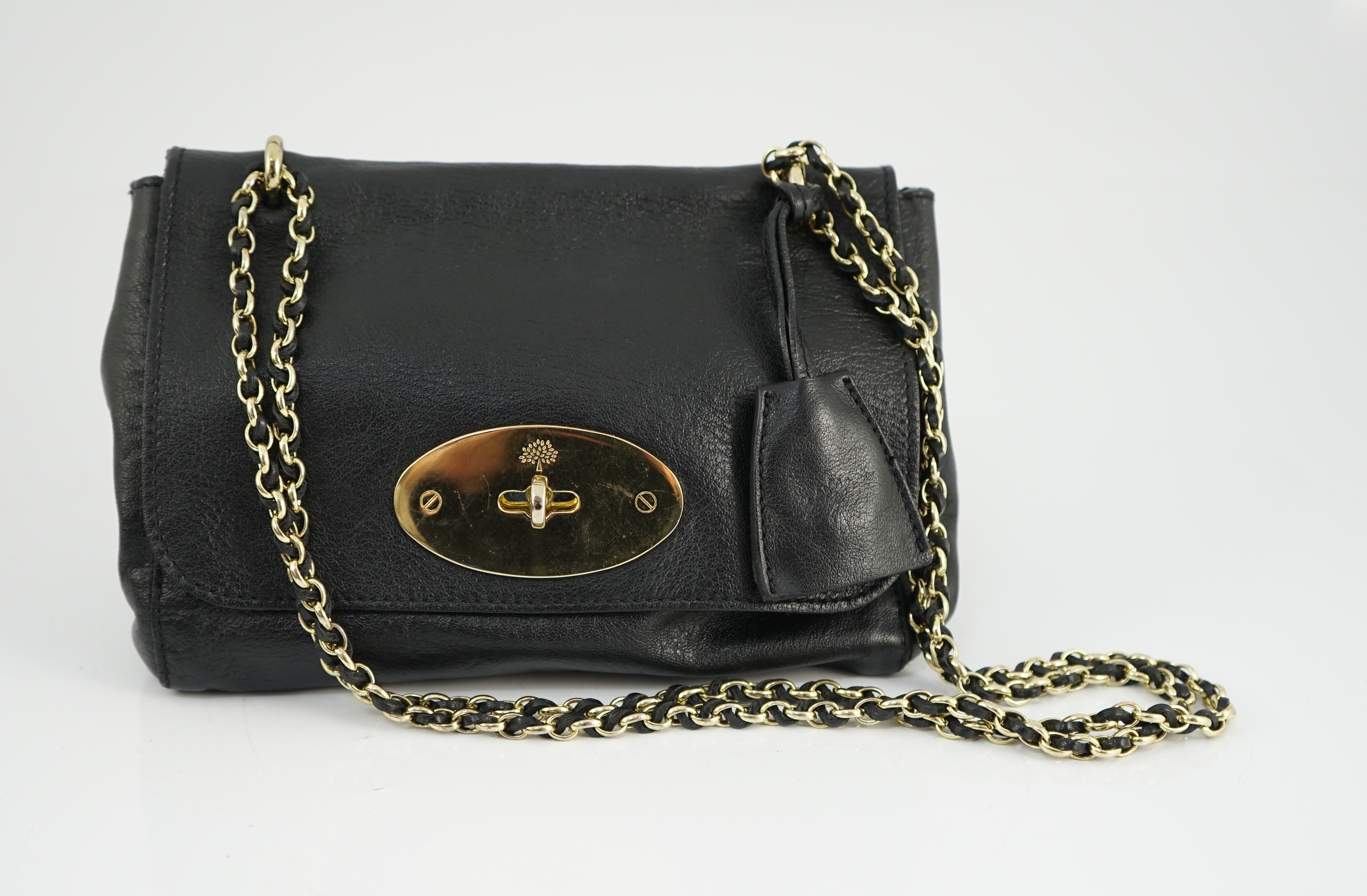 A Mulberry small Lily black leather handbag width 20cm, depth 6cm, height 14cm